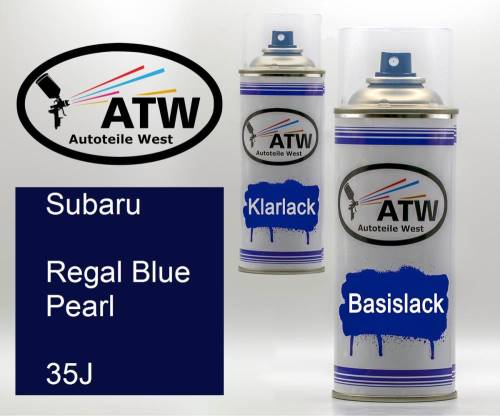 Subaru, Regal Blue Pearl, 35J: 400ml Sprühdose + 400ml Klarlack - Set, von ATW Autoteile West.